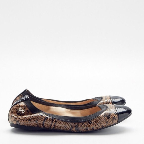 Cole Haan Shoes - Cole Haan Womens Deltona Snakeskin Cap Toe Ballerina Flats Size 7.5 Black Brown